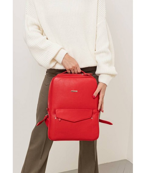 Leather urban women's backpack with zipper Cooper red