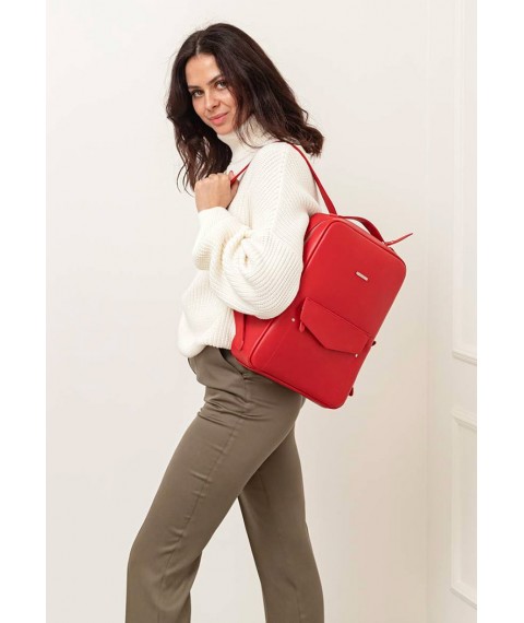 Leather urban women's backpack with zipper Cooper red