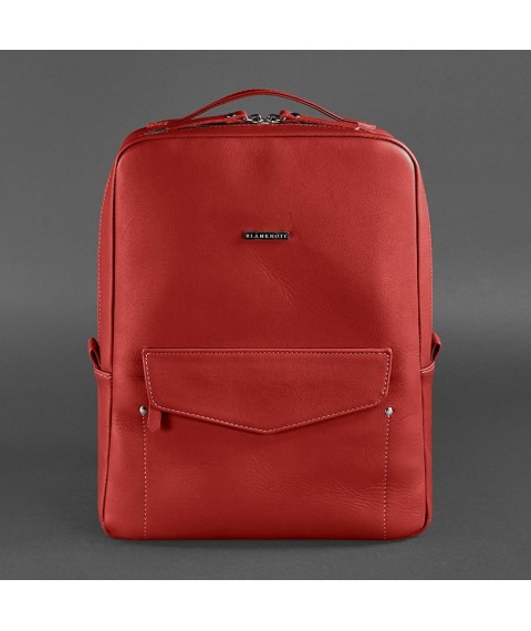 Leather urban women's backpack with zipper Cooper red