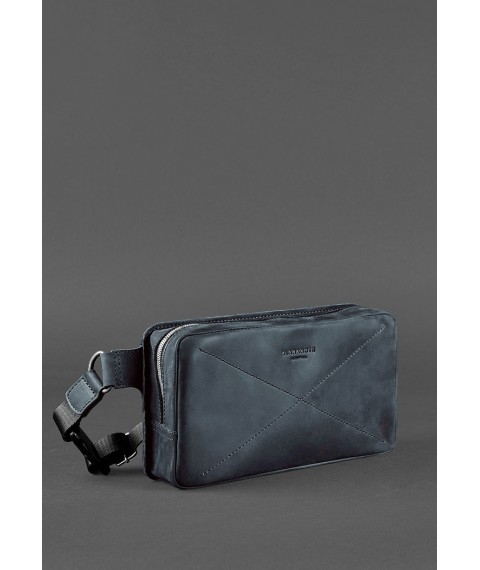 Leather belt bag Dropbag Maxi blue Crazy Horse