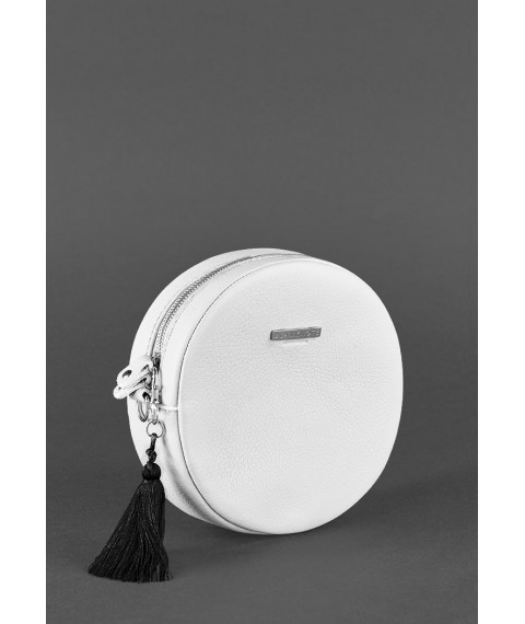 Round leather women's handbag Tablet white