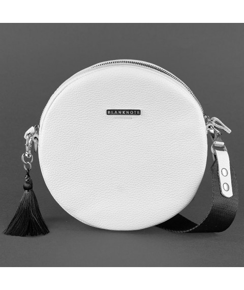 Round leather women's handbag Tablet white