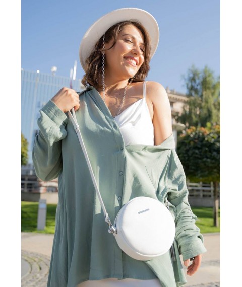 Round leather women's handbag Tablet white