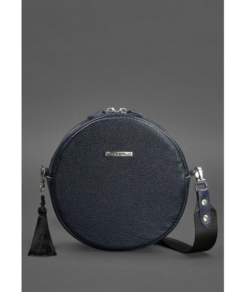 Round leather women's handbag Tablet dark blue