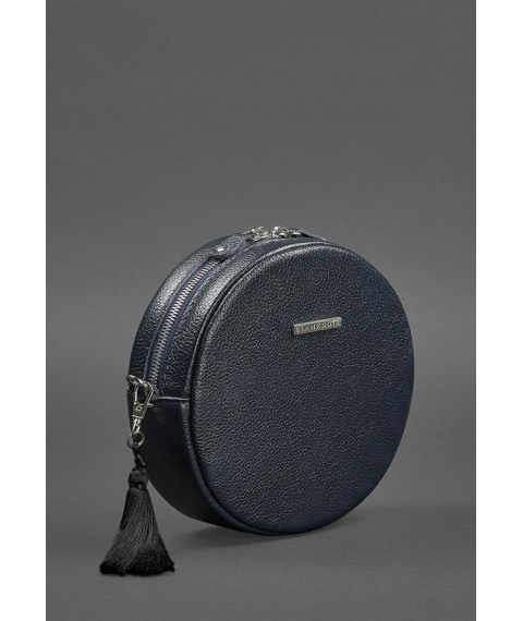 Round leather women's handbag Tablet dark blue