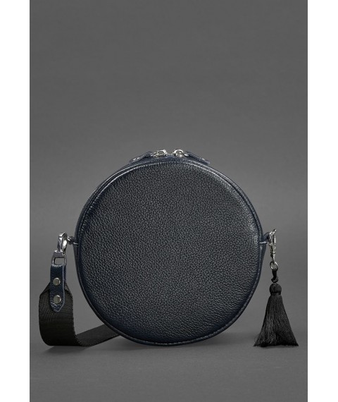 Round leather women's handbag Tablet dark blue