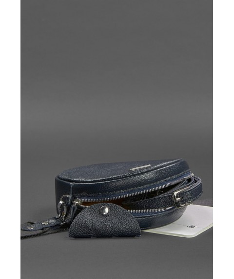 Round leather women's handbag Tablet dark blue