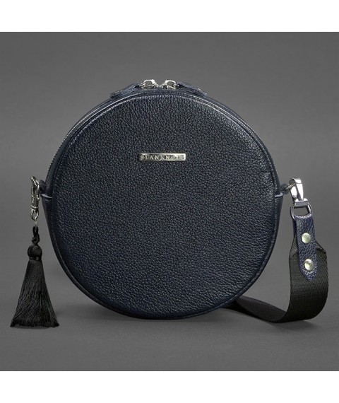 Round leather women's handbag Tablet dark blue