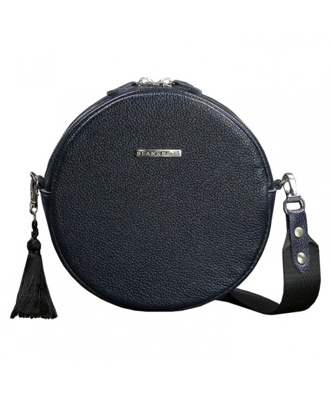 Round leather women's handbag Tablet dark blue