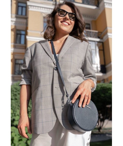 Round leather women's handbag Tablet dark blue