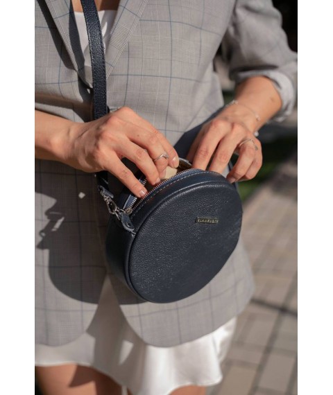 Round leather women's handbag Tablet dark blue