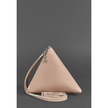 Leather women's bag-cosmetic bag Pyramid light beige
