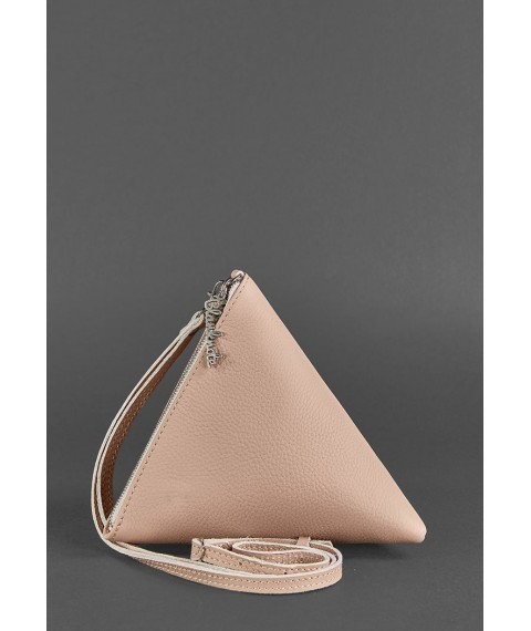 Leather women's bag-cosmetic bag Pyramid light beige