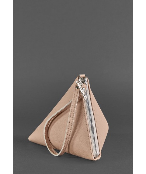 Leather women's bag-cosmetic bag Pyramid light beige