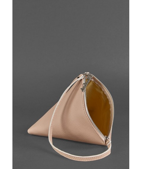 Leather women's bag-cosmetic bag Pyramid light beige