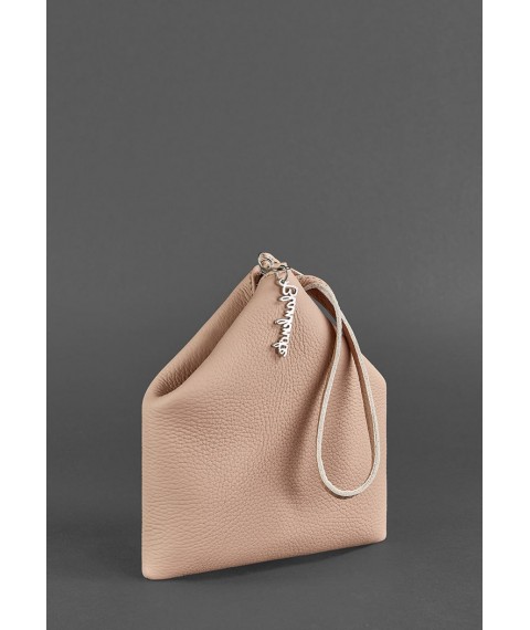 Leather women's bag-cosmetic bag Pyramid light beige