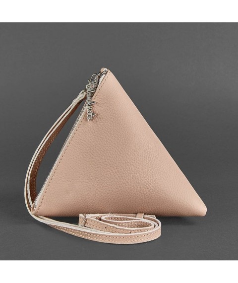 Leather women's bag-cosmetic bag Pyramid light beige