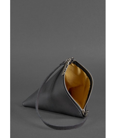 Leather women's bag-cosmetic bag Pyramid black