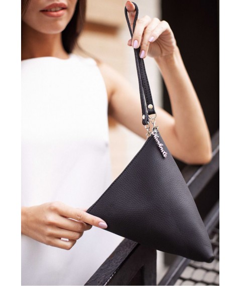 Leather women's bag-cosmetic bag Pyramid black