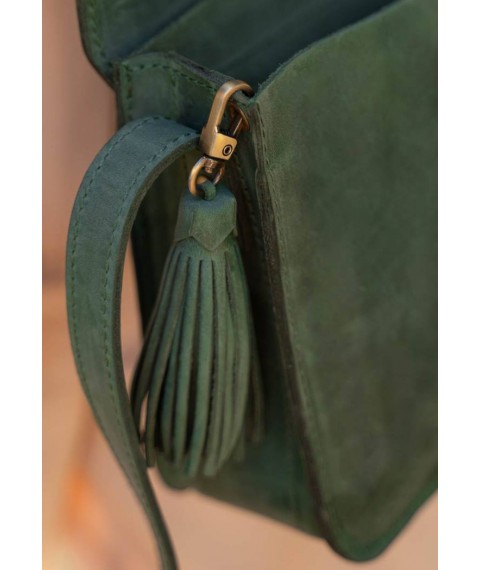Шкіряна жіноча бохо-сумка Лілу зелена Crazy Horse