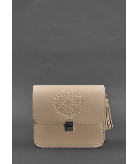 Leather women's boho bag Lilu light beige crust