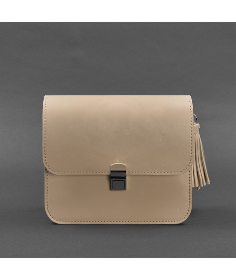 Leather women's boho bag Lilu light beige crust