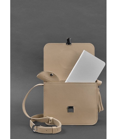 Leather women's boho bag Lilu light beige crust