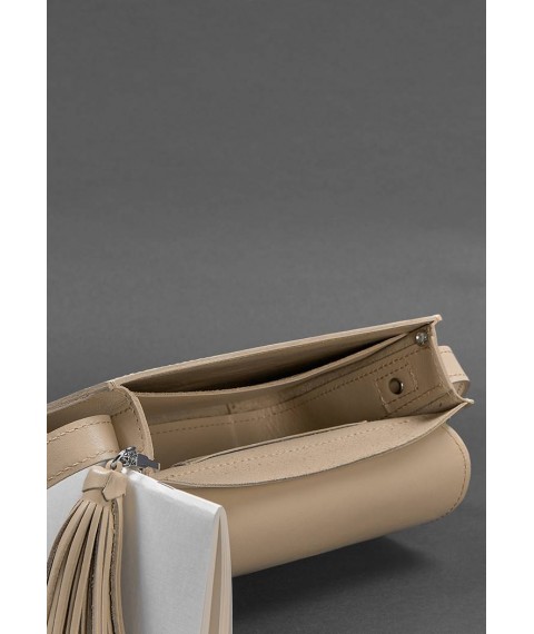 Leather women's boho bag Lilu light beige crust