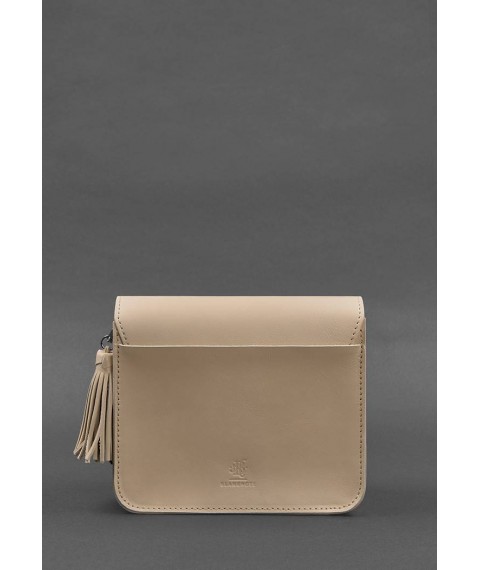 Leather women's boho bag Lilu light beige crust