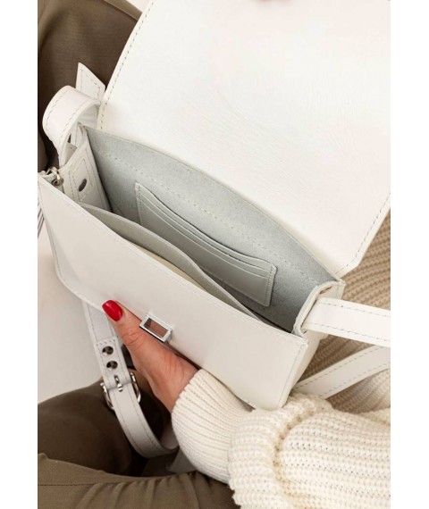 Leather women's boho bag Lilu white