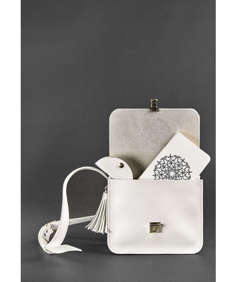 Leather women's boho bag Lilu white