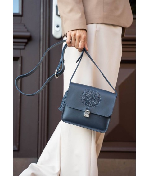 Leather women's boho bag Lilu dark blue