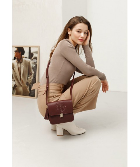Leather women's boho bag Lilu burgundy Krast