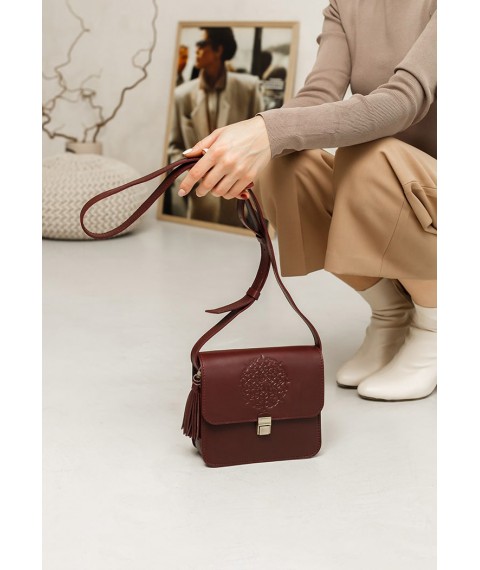 Leather women's boho bag Lilu burgundy Krast