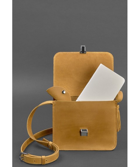 Leather women's boho bag Lilu yellow Crazy Horse