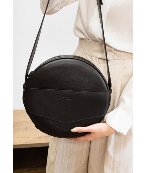 Leather women's round bag-backpack Maxi black
