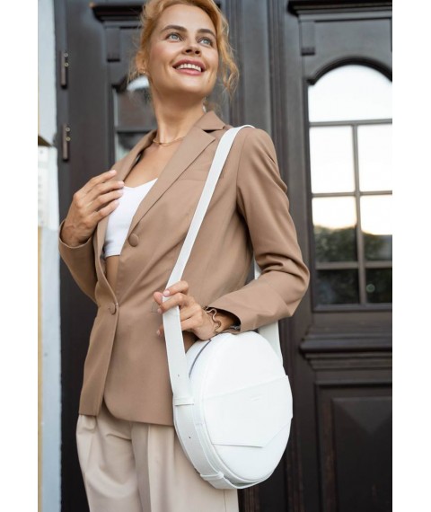 Leather women's round bag-backpack Maxi white