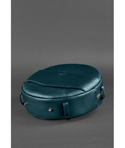 Leather women's round bag-backpack Maxi green