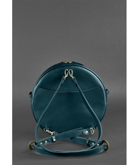 Leather women's round bag-backpack Maxi green