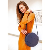 Шкіряна жіноча кругла сумка-рюкзак Maxi темно-синя