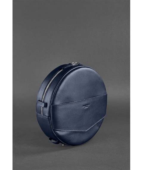 Шкіряна жіноча кругла сумка-рюкзак Maxi темно-синя