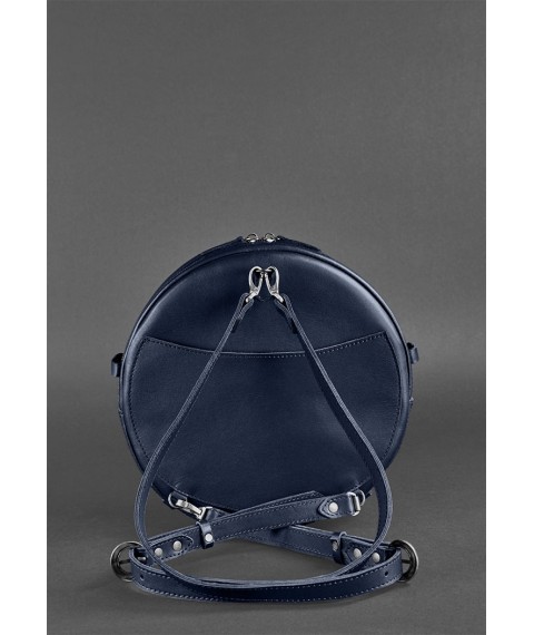 Кожаная женская круглая сумка-рюкзак Maxi темно-синяя