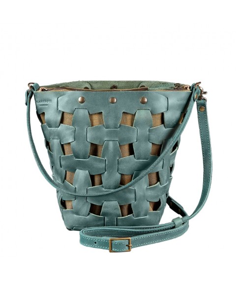 Leather woven women's bag Puzzle M green Crazy Horse