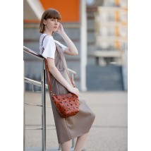Шкіряна плетена жіноча сумка Пазл M світло-коричнева Krast