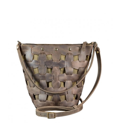 Leather woven women's bag Puzzle M dark brown Crazy Horse