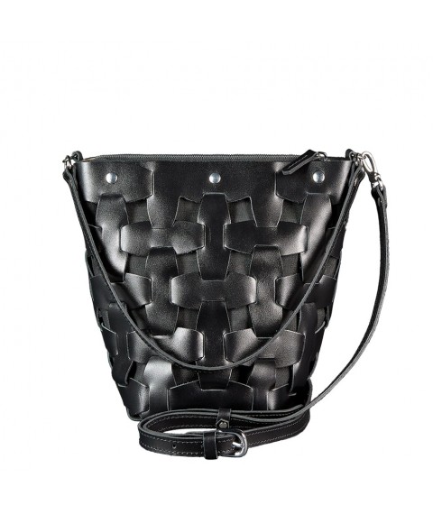 Leather woven women's bag Puzzle M jet black