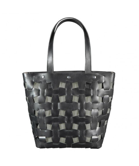 Leather woven women's bag Puzzle L black Krast