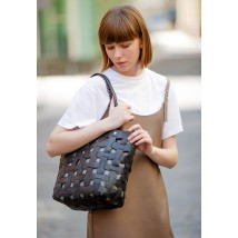 Leather woven women's bag Puzzle L black Krast