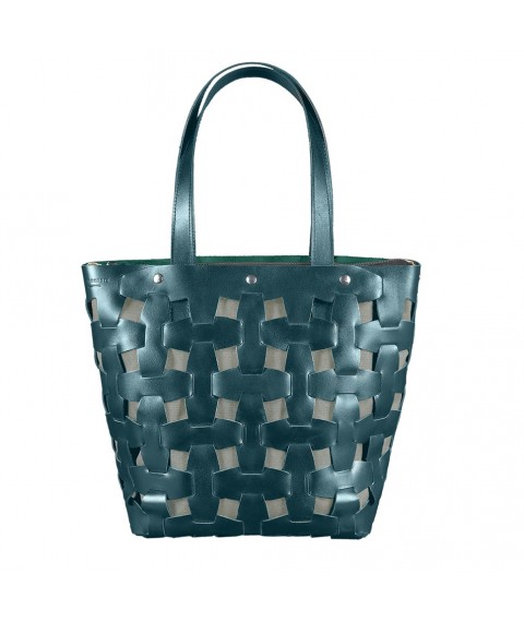 Leather woven women's bag Puzzle L green Krast