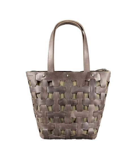 Leather woven women's bag Puzzle L dark brown Crazy Horse